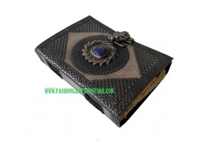 Stoned-Wicca-Wiccan-Antique-Black Charcoal Color-Leather-NeoPagan-Leather-Journal-Spell-Book-Of-Shadows-Sketchbook-Drawing-Scrapbook-Blank-Unlined-Paper